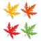 Maple leaves icon set isolated on white. Seasonal clipart in vivid colors. Yellow, orange, red, green, colours. Autumn vector