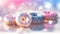 Maple Syrup Donuts White Pink Blue Magical Fantasy Bokeh. Generative AI