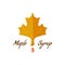 Maple syrup sign. Logo with leaf, drop and text.