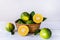 Mapo fruits in basket on the white wooden table