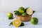 Mapo fruits in basket on the white wooden table