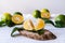 Mapo fruits on the white wooden table