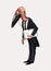 Marabou character. Bird man or Lawyer in a classic office suit with documents. Hand drawn fashionable stork. Engraved