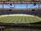 Maracana Stadium. Detailes soccer field, grandstand and modern roof structure.