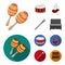 Maracas, drum, Scottish bagpipes, clarinet. Musical instruments set collection icons in cartoon,flat style vector symbol