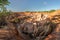 Marafa Hell`s kitchen canyon cliffs in sunset light. Malindi,