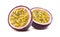 Maraquia passion fruit 2 halves isolated on white background