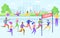 Marathon finish race, running competition, athlete sprinter sportsmen people run line vector illustration.