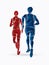 Marathon runner, Couple running together graphic vector