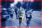 Marathon runner motion blur with blending Guam flag