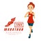 Marathon Running Woman Cartoon Illustration