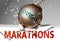 Marathons and coronavirus, symbolized by the virus destroying word Marathons to picture that covid-19  affects Marathons and leads
