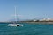 MARBELLA, ANDALUCIA/SPAIN - MAY 26 : Catamaran Entering the Harbour in Marbella Spain on May 26, 2016. Unidentified people