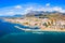 Marbella city beach and port aerial panoramic view