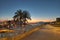 Marbella harbor and cliff at sunset