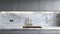 a marble backsplash in an elegant kitchen, illuminated by soft lighting to reveal its natural beauty and texture