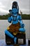 Marble blue wood statue of a Hinduism