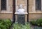 Marble bust of bishop Francis Asbury in the Garden of the First United Methodist Church in Fort Worth, Texas.