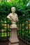 Marble bust of roman senator Marcellus Mark Claudius in old city park Summer Garden in St. Petersburg, Russia