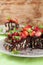 Marble cake with chocolate glaze and strawberries