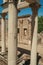 Marble columns and statues of Roman Forum building in Merida