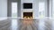 Marble fireplace concept designed in classical architecture in the empty living room concept 3D rendering