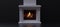 Marble fireplace, firewood burning. White fireside isolated on black bacground