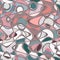 Marble illustration in geometric forms in white, teal and pink