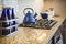 Marble Kitchen Counter and Stove With Cobalt Blue Decor