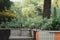 Marble Rock made Steps and staircases park bench of a public park Decorated with flower plants. Front or back yard garden design