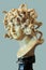 Marble sculpture of Medusa, the female monstrous creature having venomous snakes on place of her hair.