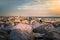 Marble shore in Thassos island during sunset