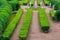 Marble statue of the goddess Flora surrounded by marble bacchantes and satyrs in Private Garden of Gatchina palace, Russia