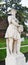 Marble statue, walls, river, trees and street in Castelfranco Veneto, in Italy