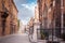 Marble statues along the street with Palermo Cathedral, Palermo, Sicily, Italy