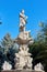 marble stylized fountain in the city park. Almaty, Kazakhstan - October 24, 2021