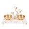 Marble tray with gold bowls isolated on a white background