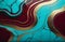 Marble turquoise gold burgundy liquid background