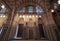 Marble wall with mihrab Embedded niche, wooden doors, huge arches and stained glass windows, Khayer Bek Mausoleum, Cairo, Egypt