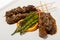 Marbled beef shish kebabs on skewers