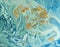 Marbled blue and golden abstract background. Liquid marble pattern