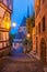 Marburg. Old medieval street in the historic center in the early morning. Kirche St. Johannes