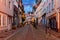 Marburg. Old medieval street in the historical center at sunset.