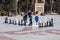 March 10, 2017, Azneft square, Baku, Azerbaijan. A large chessboard in the seaside Park, Kids playing chess