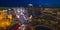 MARCH 2, 2019 - Las Vegas, Nevada, USA - Panoramic View of Las Vegas Nevada at night with neon from Paris Eifel Tower view spot