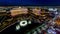 MARCH 2, 2019 - Las Vegas, Nevada, USA - Panoramic View of Las Vegas Nevada at night with neon from Paris Eifel Tower view spot