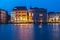 March 2017 Venice, Italy. Palazzos on the Grand Canal at night during blue hour