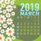 March 2019 calendar template with abstract