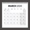 March 2020 calendar with wire band