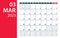 March 2023 Calendar Planner - Vector. Template Mock up